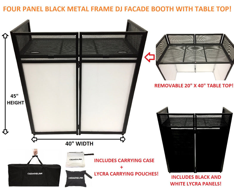 Facade 4S DJ Booth DJ Facade privacy screen, table top facade table  privacy screen, 4 panels, material tarpaulins: Lycra, black steel frame