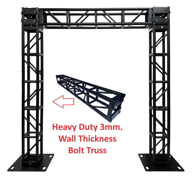 9.28 ft  Height X 8.7 ft Width Black Aluminum 300mm x 300mm. Box Bolt Arch Truss ULTRA Heavy Duty Bolt Connections