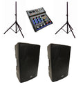 (RENTAL) Complete PA System Package: (2) LK-BX15 15" Powered Bluetooth Loudspeakers + LK-MIX4 4-Channel Mixer + (2) LKS-1 Speaker Stands