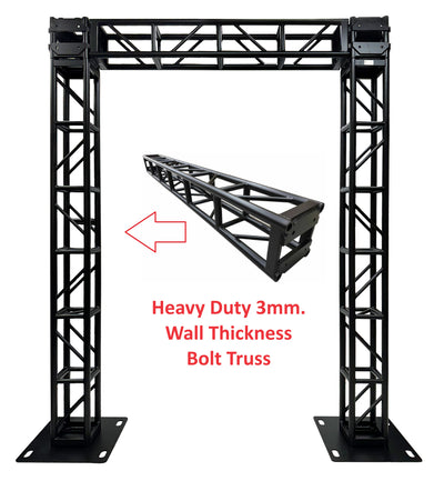 10.9 ft  Height X 8.7 ft Width Black Aluminum 300mm x 300mm. Box Bolt Arch Truss ULTRA Heavy Duty Bolt Connections