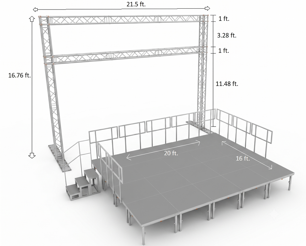 (RENTAL) Portable 16 X 20FT Risers Stage Kit System 23"-38" Height+21.5 ft Aluminum Truss