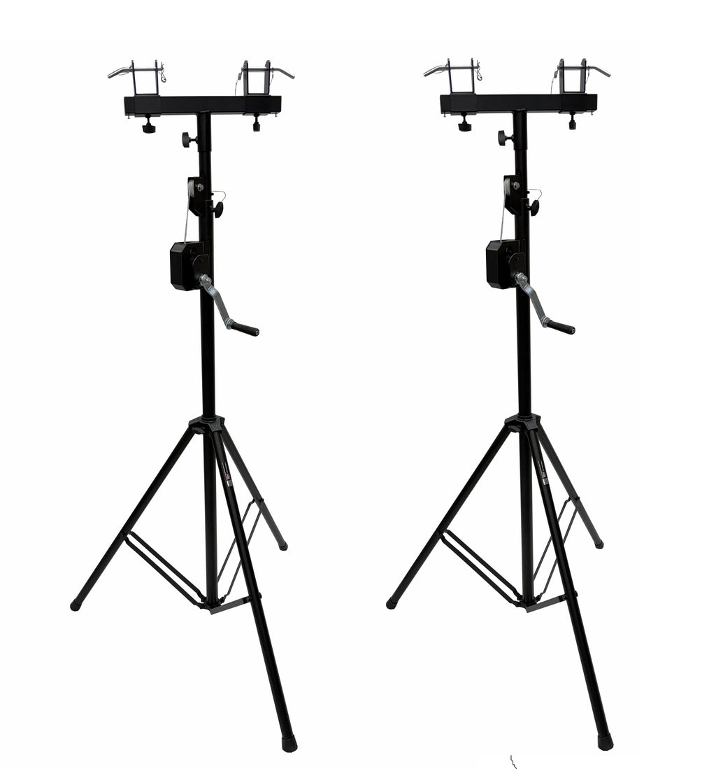 (2) LK-T15 DJ Pro Lighting 10 Foot Crank Light Stand & (2) Square Truss T-Bar Adapter