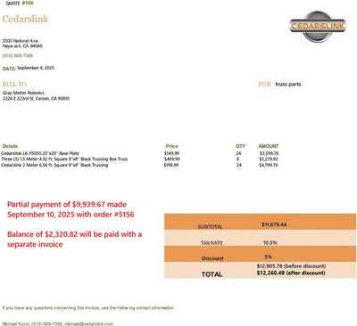 payment balance for GrayMatter Robotics Inc.