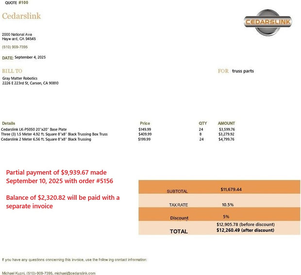 payment balance for GrayMatter Robotics Inc.