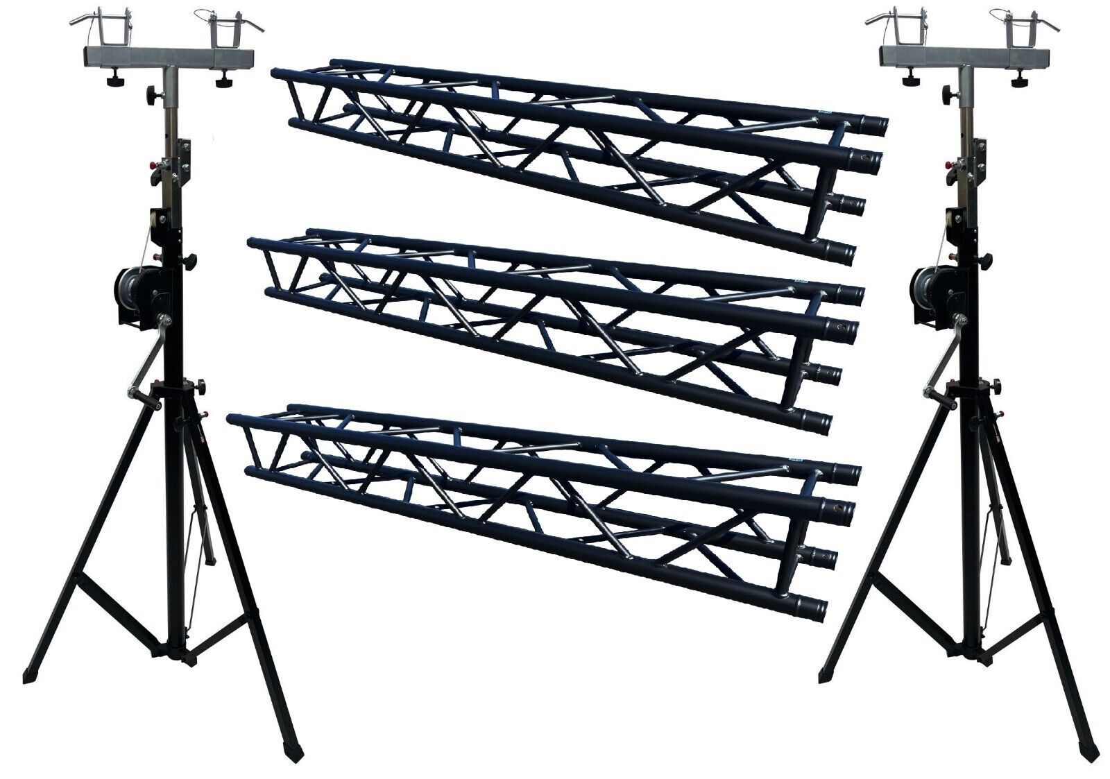 Two (2)14FT LIGHTING CRANK STANDS 220LB + Black 6M 19.68 ft. Aluminum 12" Truss