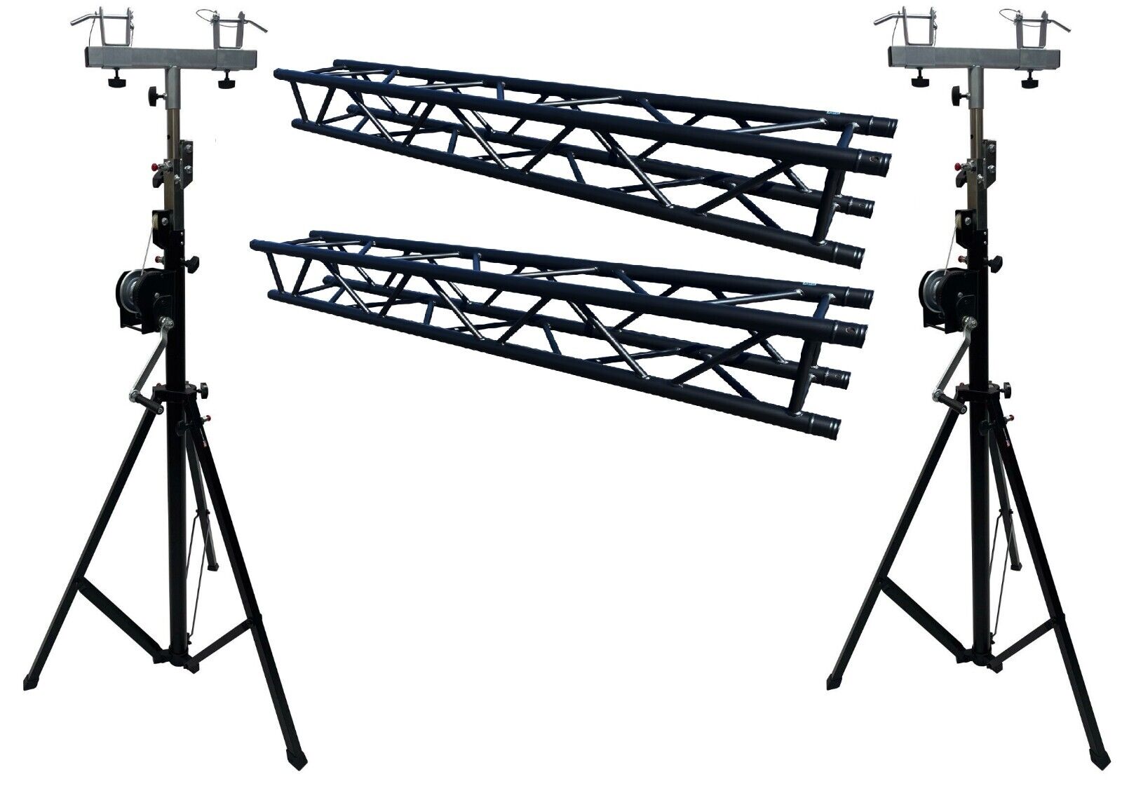 Two (2)14FT LIGHTING CRANK STANDS 220LB + Black 4M 13.12 ft. Aluminum 12" Truss