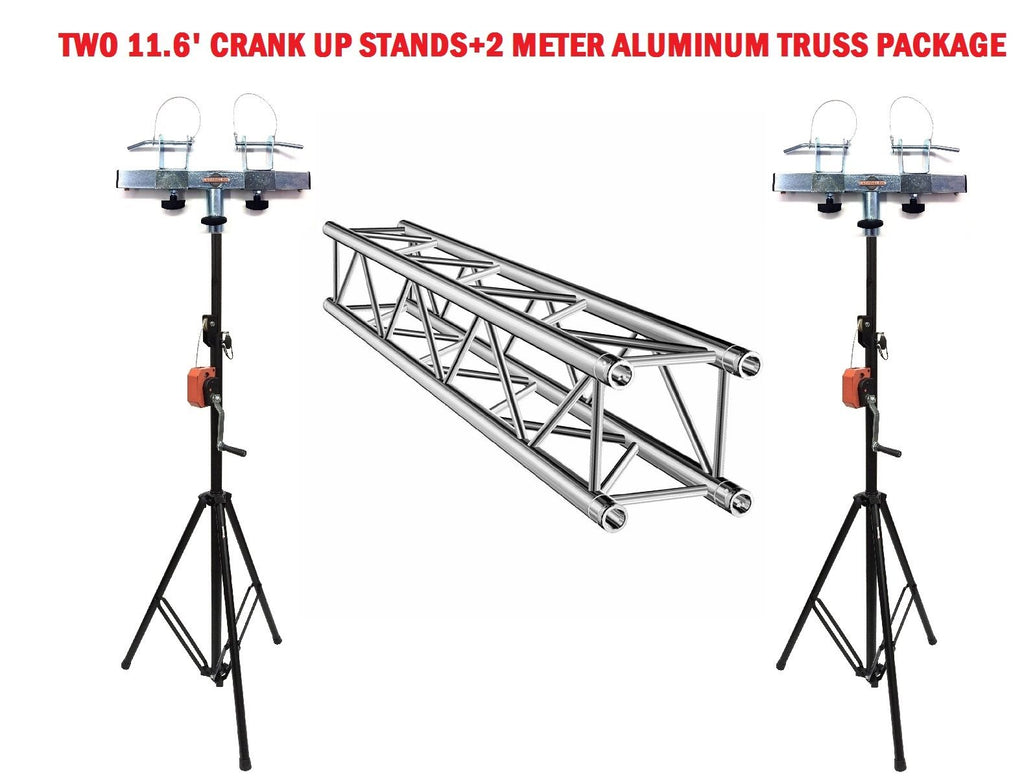 2 Meter 6.56' Aluminum Truss Section With Two 11.6' Crank Up Stands + Adapters