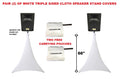 2 White Triple Sided Cloth Tripod Speaker Stand Stretch Covers DJ Scrims + Bags
