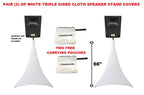 2 White Triple Sided Cloth Tripod Speaker Stand Stretch Covers DJ Scrims + Bags