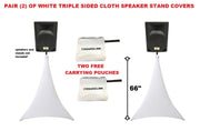 2 White Triple Sided Cloth Tripod Speaker Stand Stretch Covers DJ Scrims + Bags