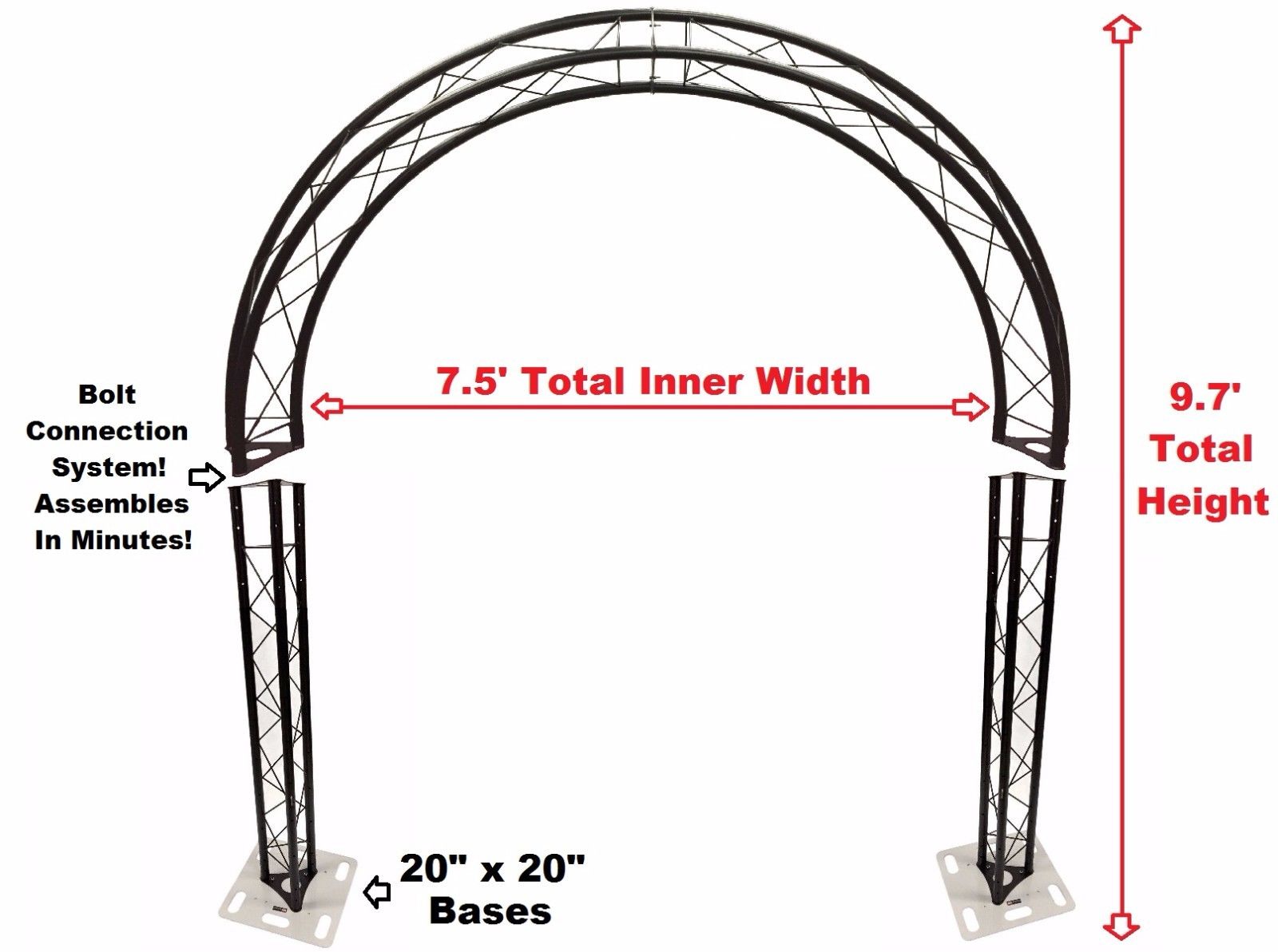 Black Truss Arch Kit Rounded 9.7 ft. Height Mobile Portable DJ Lighting System Metal Bolts