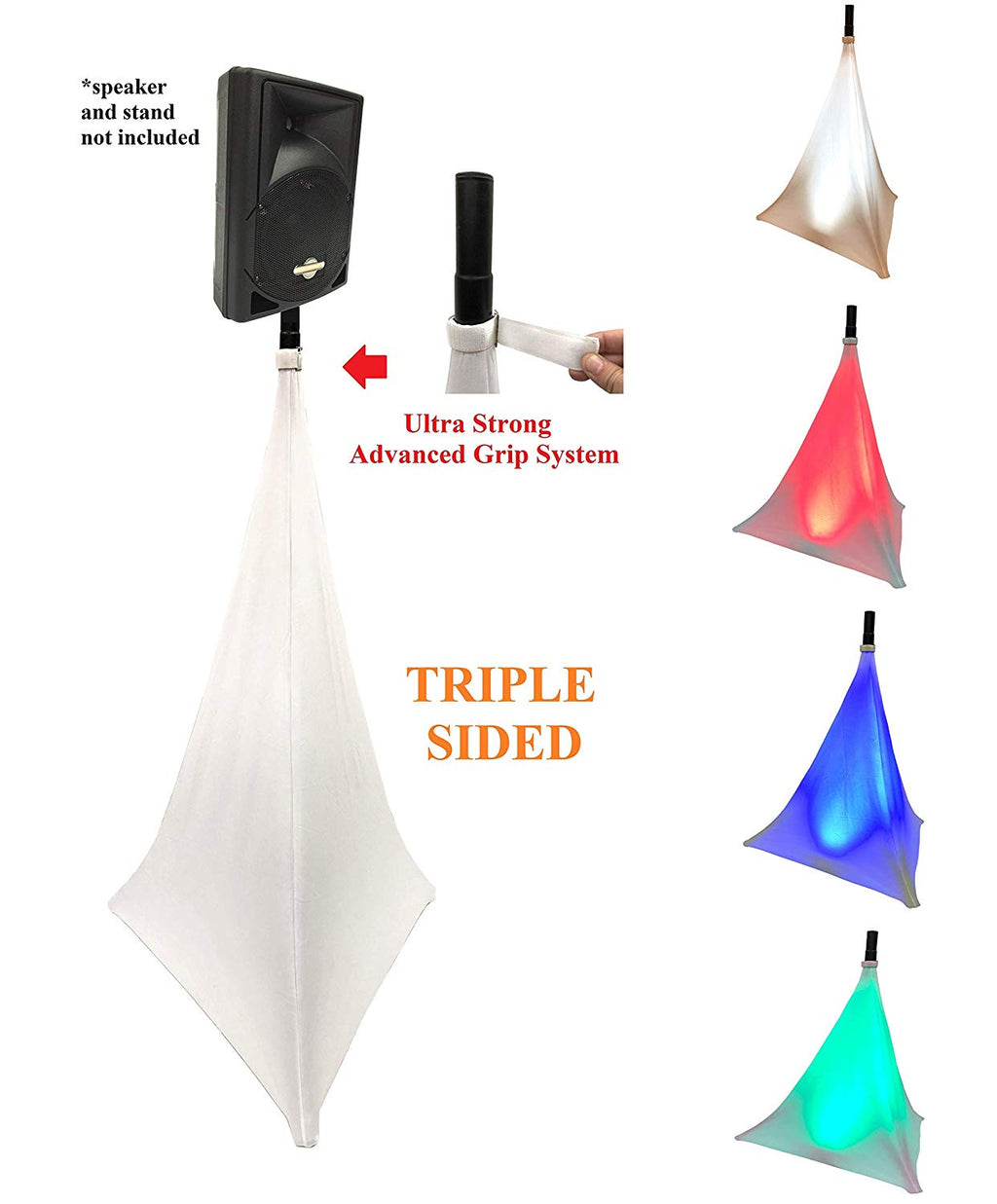 LK-SPMESH Tripod Speaker Stand Stretch Cover - Triple Sided DJ Scrim - Spandex DJ Skirt - 3-Sides Perfect for Glow Lighting Effect - WHITE