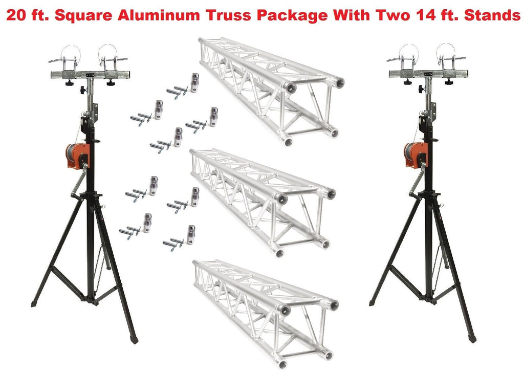 Two 14' Crank Up Stands With Three 6.56' Square Aluminum Truss Segments Package