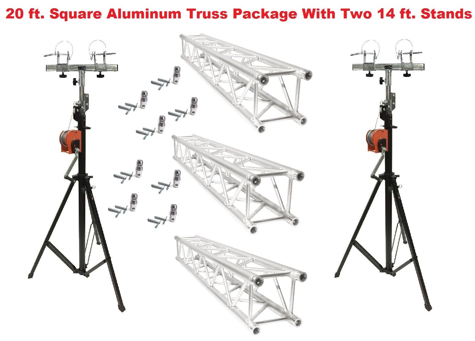 Two 14' Crank Up Stands With Three 6.56' Square Aluminum Truss Segments Package