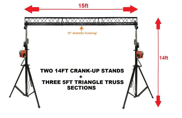 Two 14' Crank Up Stands+Three 5ft 1.5 meter Metal Bolt Triangle Truss Segments