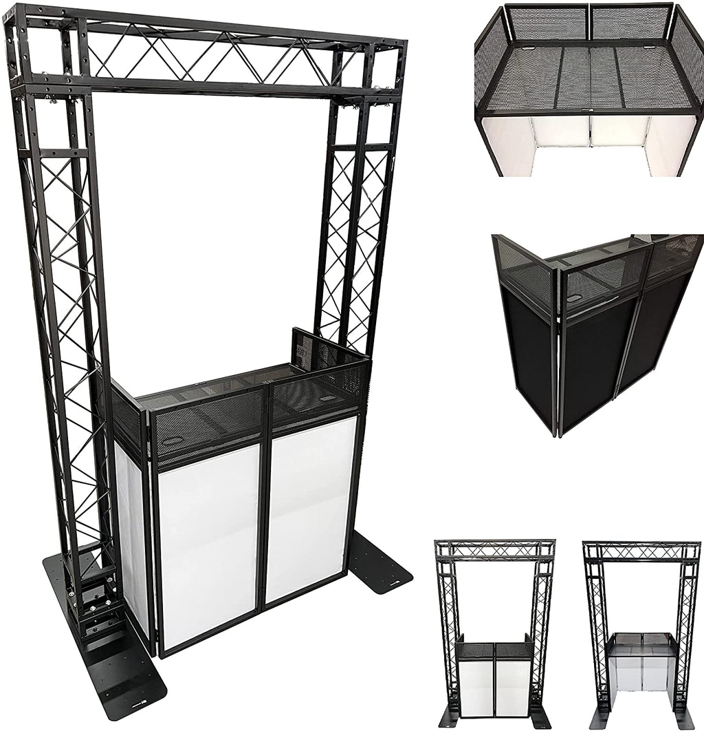 Black Arch Truss Combo Kit 7.6 ft. Height 5 ft. Width+DJ Facade W/40"x20" table Heavy-Duty Truss and B/W DJ Facade All-In-One Combo Kit