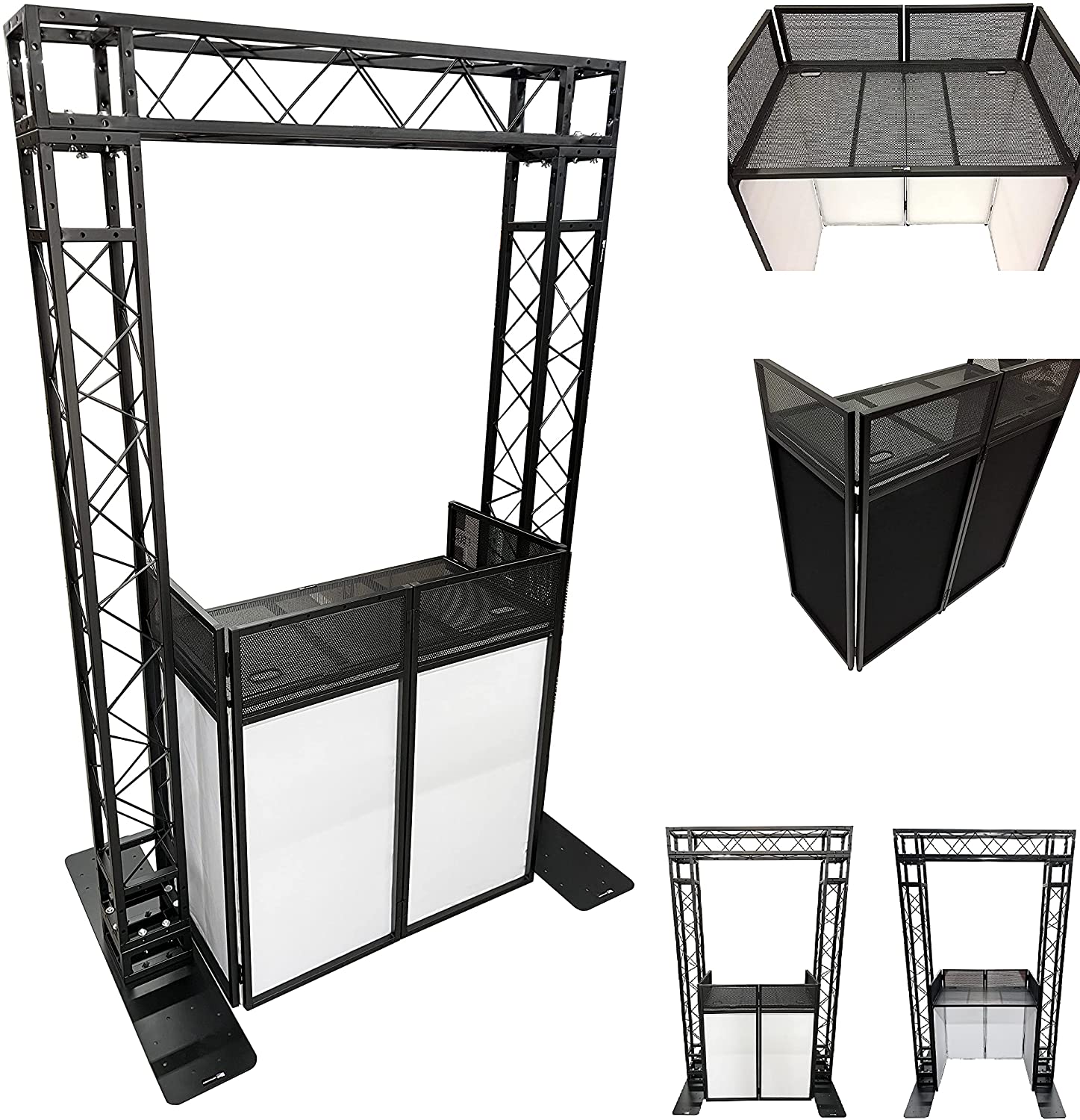 Black Arch Truss Combo Kit 7.6 ft. Height 5 ft. Width+DJ Facade W/40"x20" table Heavy-Duty Truss and B/W DJ Facade All-In-One Combo Kit