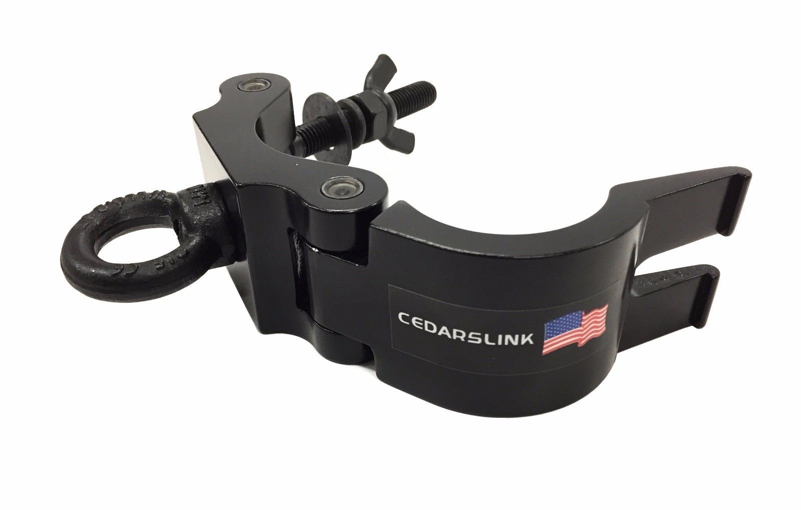 Black DJ Pro-Clamp 2 inch Heavy-Duty 360 Wrap Around Aluminum Clamp Eye Hook