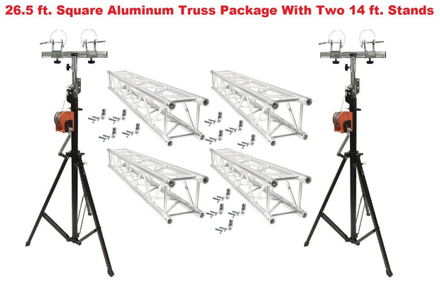 Two 14' Crank Up Stands With Four 6.56' Square Aluminum Truss Segments Package