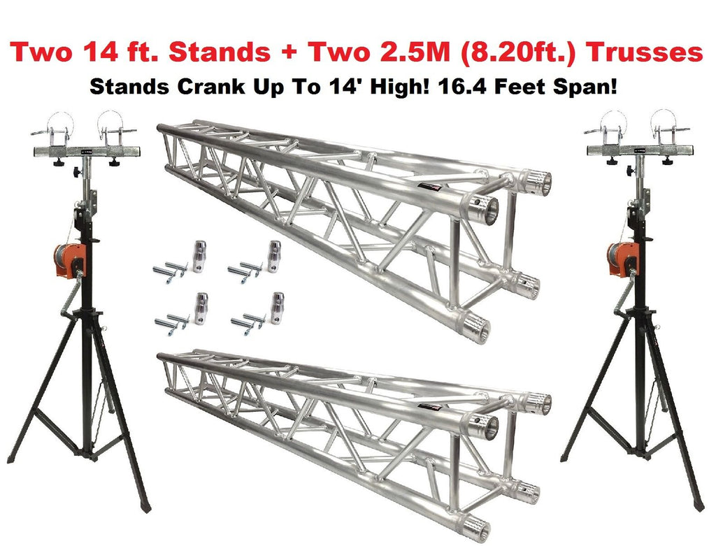 Two 14' Crank Up Stands With Two 8.20' Square Aluminum Truss Segments Package