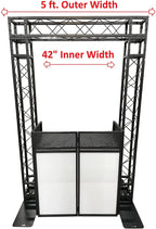 Black Arch Truss Combo Kit 7.6 ft. Height 5 ft. Width+DJ Facade W/40"x20" table Heavy-Duty Truss and B/W DJ Facade All-In-One Combo Kit