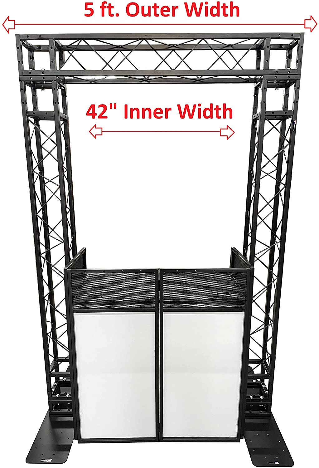 Black Arch Truss Combo Kit 7.6 ft. Height 5 ft. Width+DJ Facade W/40"x20" table Heavy-Duty Truss and B/W DJ Facade All-In-One Combo Kit