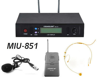 MIU-851 Professional Single UHF Wireless Headset and Lavalier Microphone Set With Echo Control