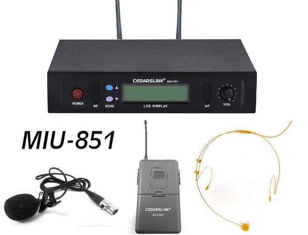 MIU-851 Professional Single UHF Wireless Headset and Lavalier Microphone Set With Echo Control