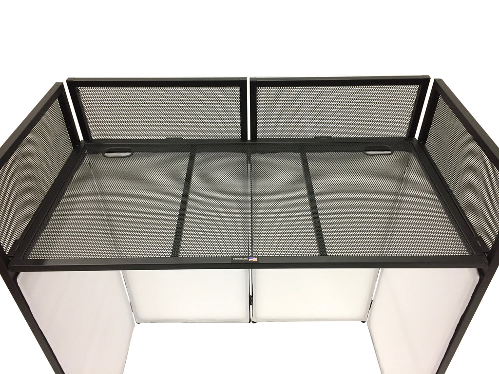 BEAST-7 DJ Event Facade White/Black Scrim Metal Frame Booth + 20" x 40" Flat Table Top