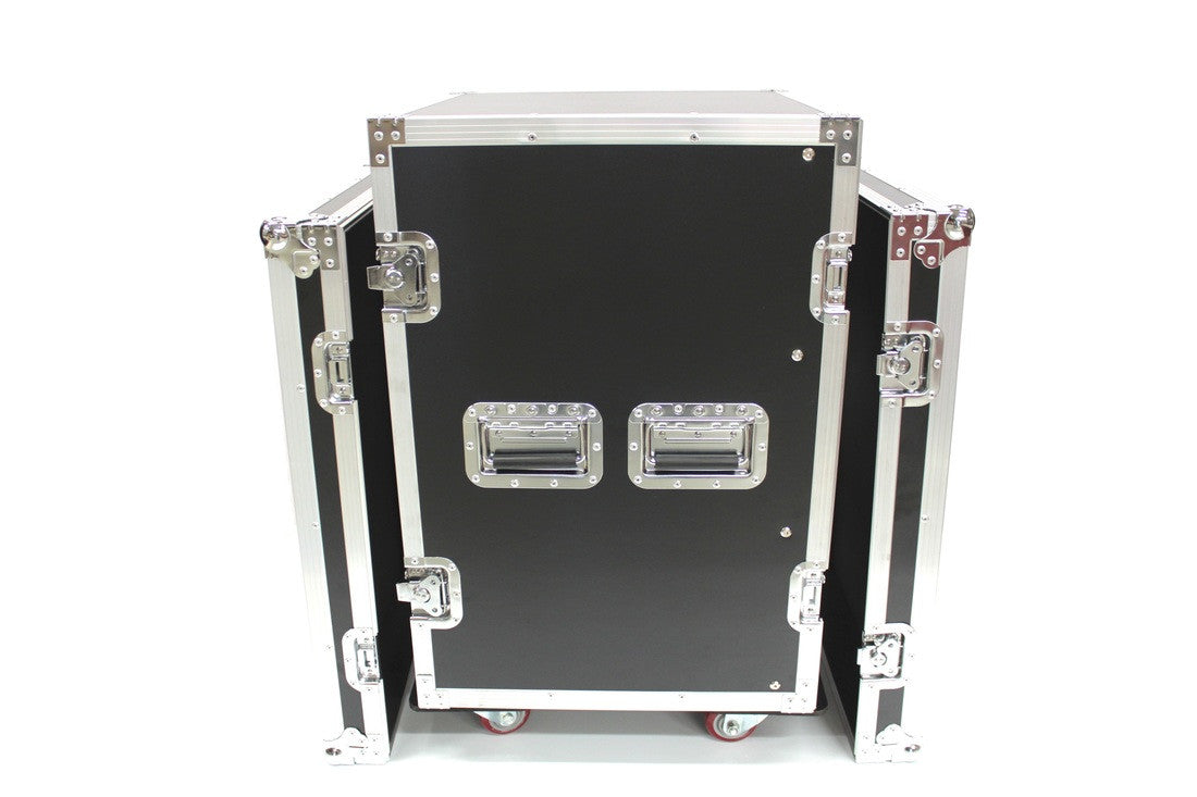 2L16UC-D18 Sixteen U Two Lid Flight Case With Locking Casters