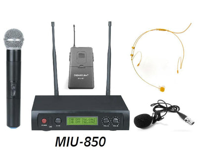 MIU-850 Professional Wireless Dual Microphone UHF System With Lavalier and Headset With Echo Control