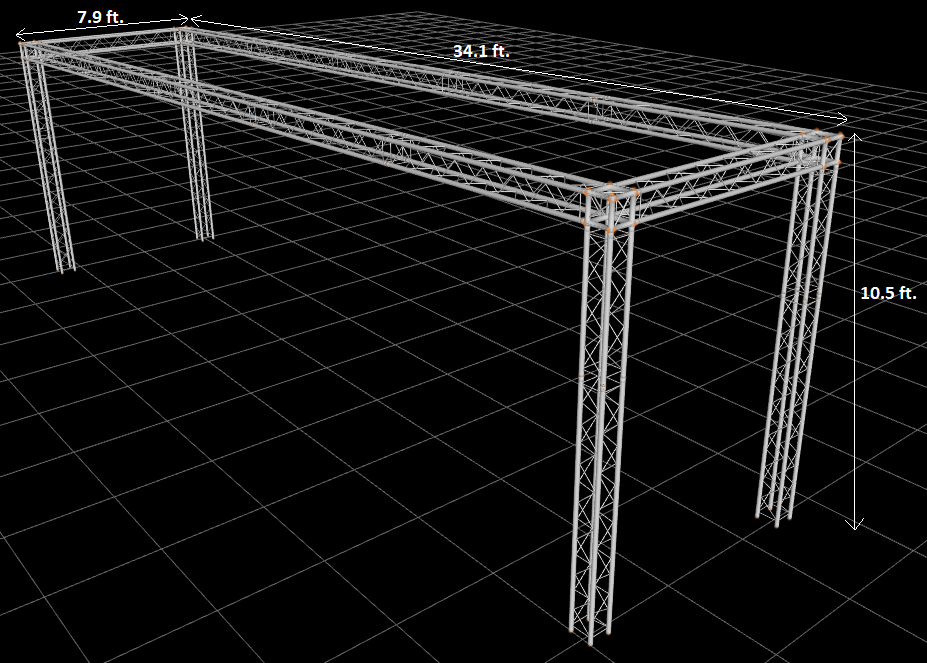 7.9 ft W x 34.1 ft L x 10.5 ft H Aluminum Outdoor Seating Trussing Structure