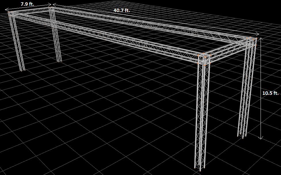 7.9 ft W x 40.7 ft L x 10.5 ft H Aluminum Outdoor Seating Trussing Structure