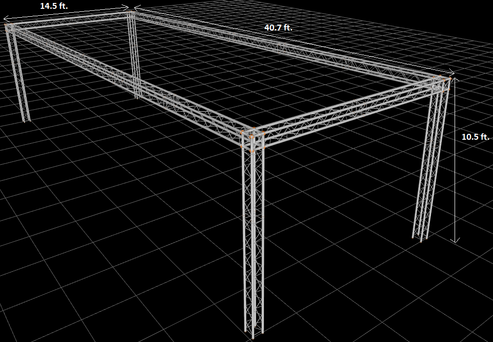 14.5 ft W x 40.7 ft L x 10.5 ft H Aluminum Outdoor Seating Trussing Structure