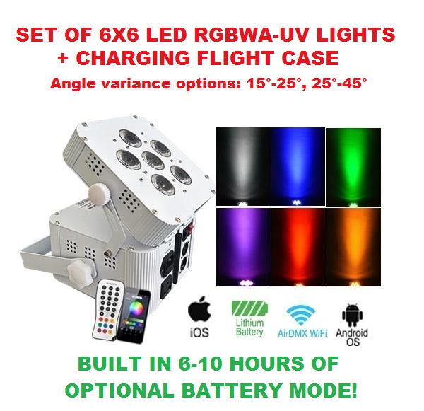 LK-BANK6 Set of 6 Wireless LED Par Lights 6x6 In 1 RGBWA + UV