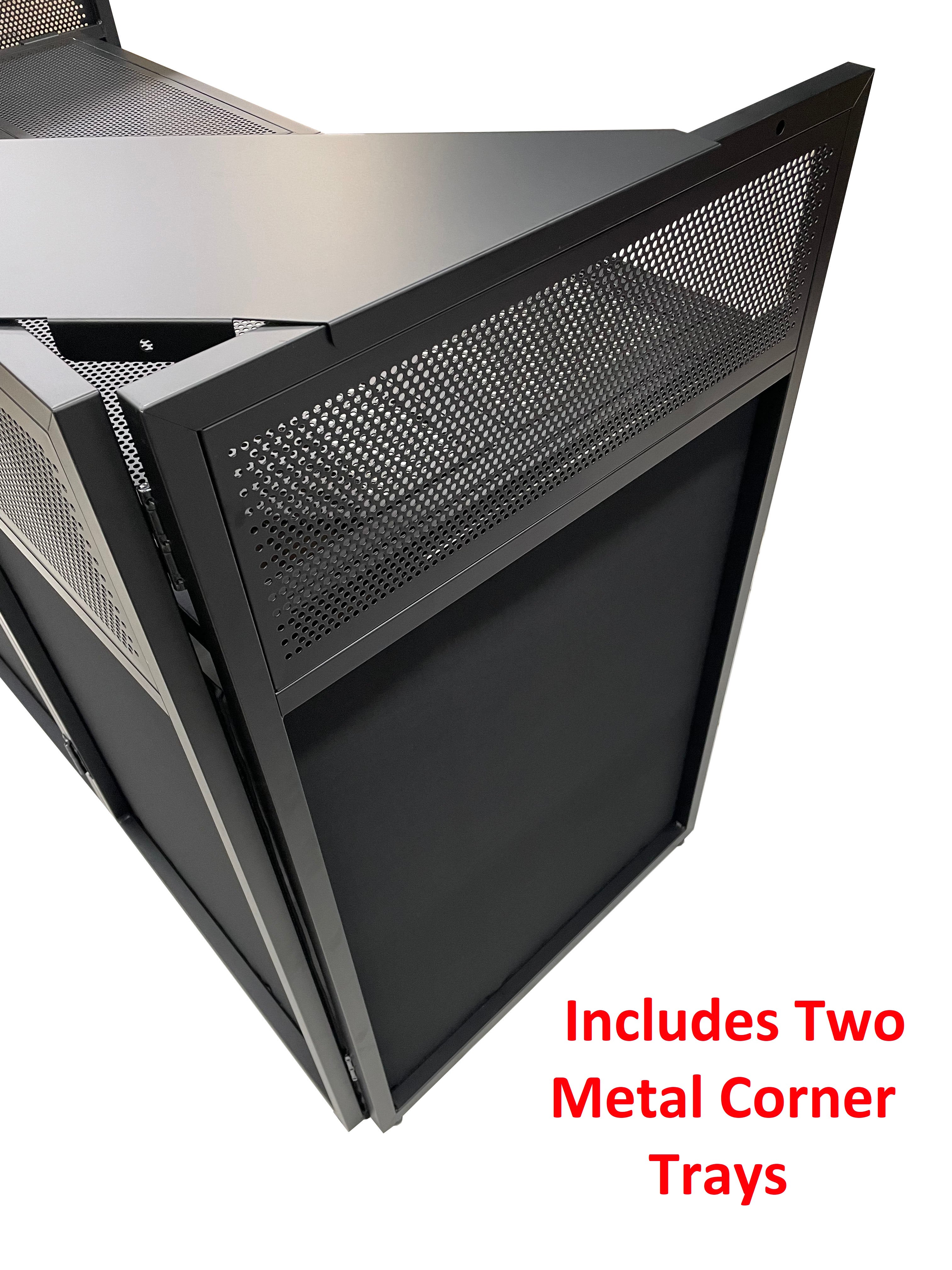 BEAST-A1500 Mega 73" Wide DJ Event Facade White/Black Scrim Booth Two Top Corner Table Tops Largest DJ Facade Booth Available! Lightweight Aluminum