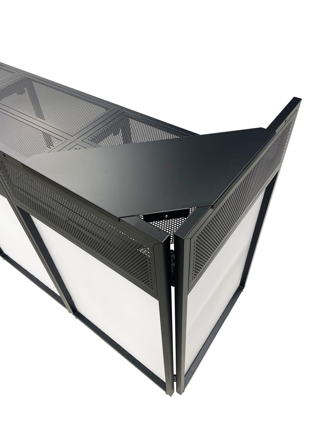 BEAST-A1500 Mega 73" Wide DJ Event Facade White/Black Scrim Booth Two Top Corner Table Tops Largest DJ Facade Booth Available! Lightweight Aluminum
