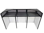 BEAST-A1500 Mega 73" Wide DJ Event Facade White/Black Scrim Booth Two Top Corner Table Tops Largest DJ Facade Booth Available! Lightweight Aluminum