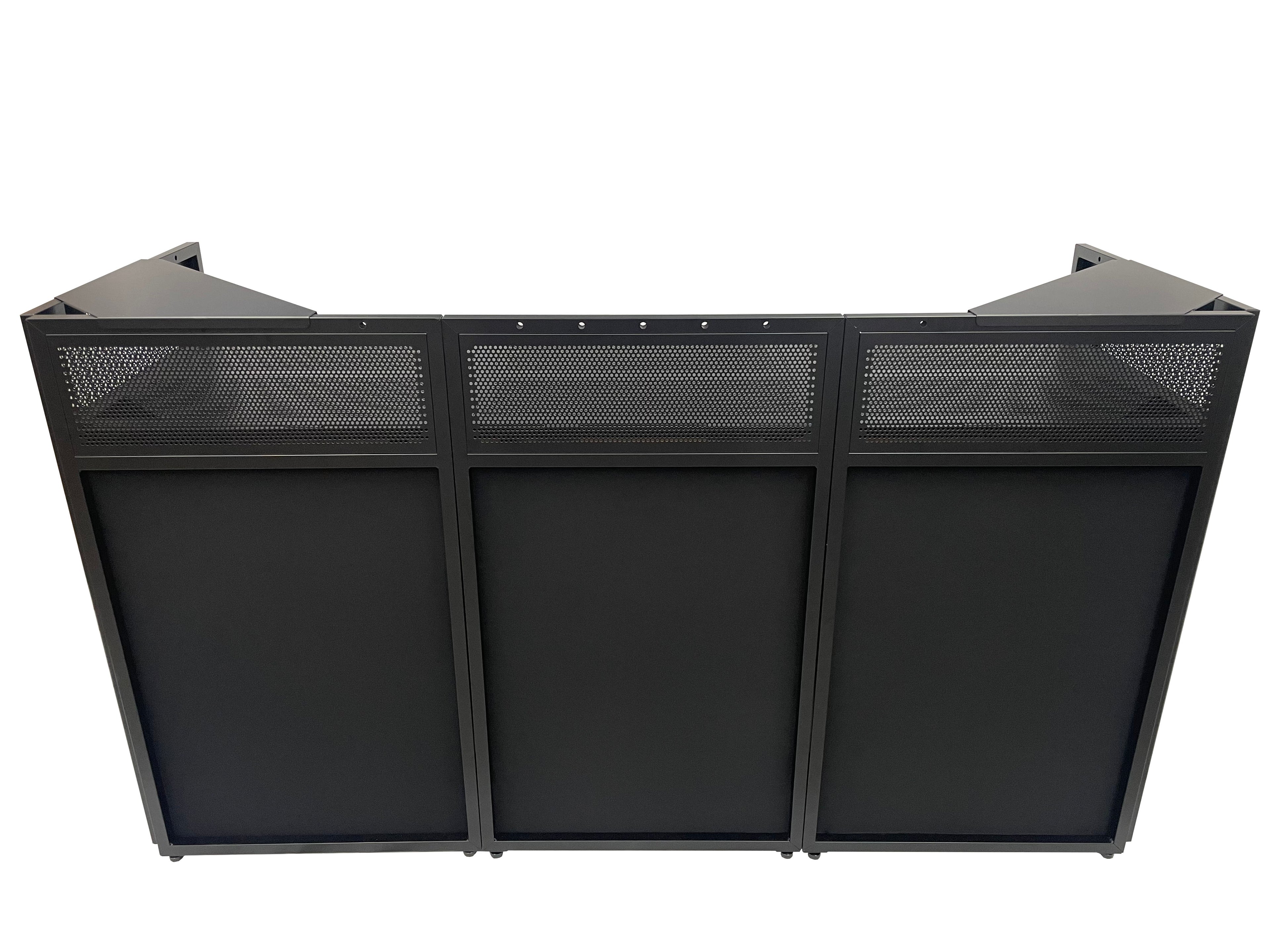 BEAST-A1500 Mega 73" Wide DJ Event Facade White/Black Scrim Booth Two Top Corner Table Tops Largest DJ Facade Booth Available! Lightweight Aluminum