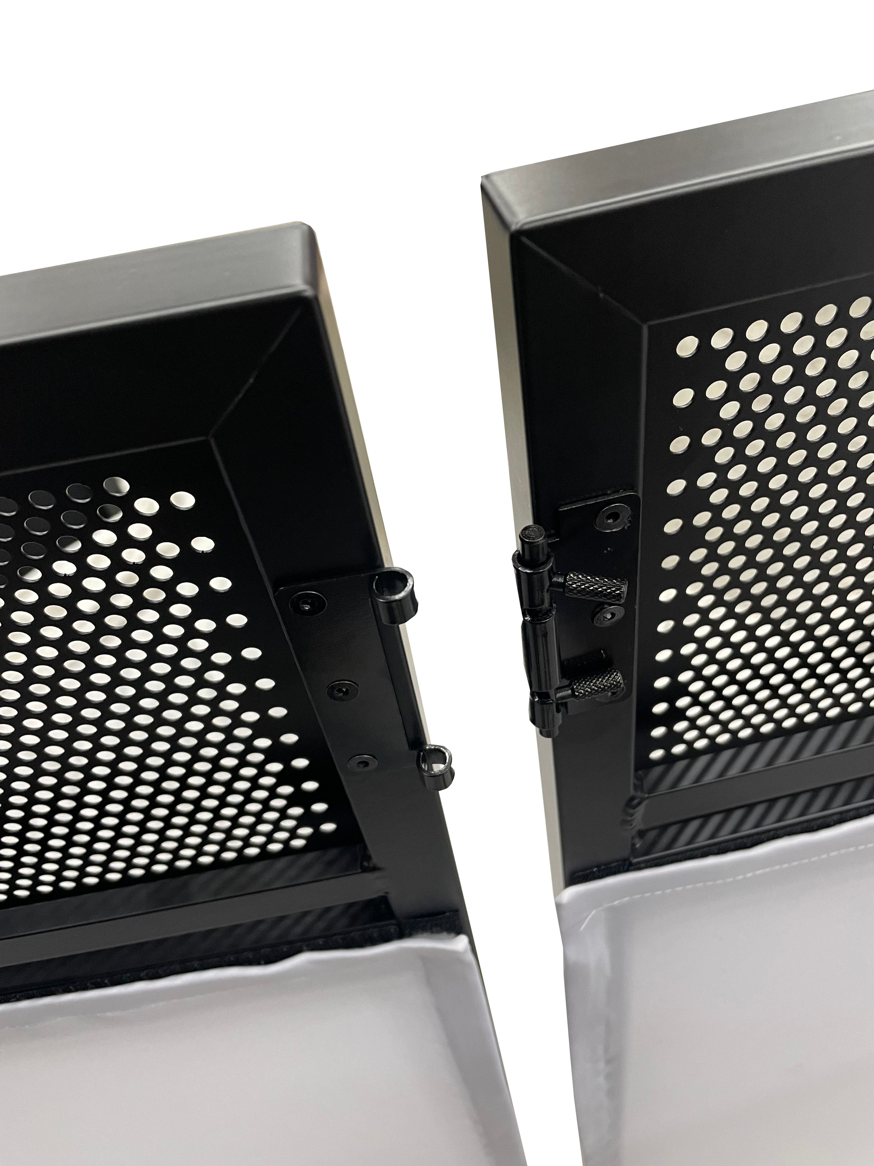BEAST-A1500 Mega 73" Wide DJ Event Facade White/Black Scrim Booth Two Top Corner Table Tops Largest DJ Facade Booth Available! Lightweight Aluminum