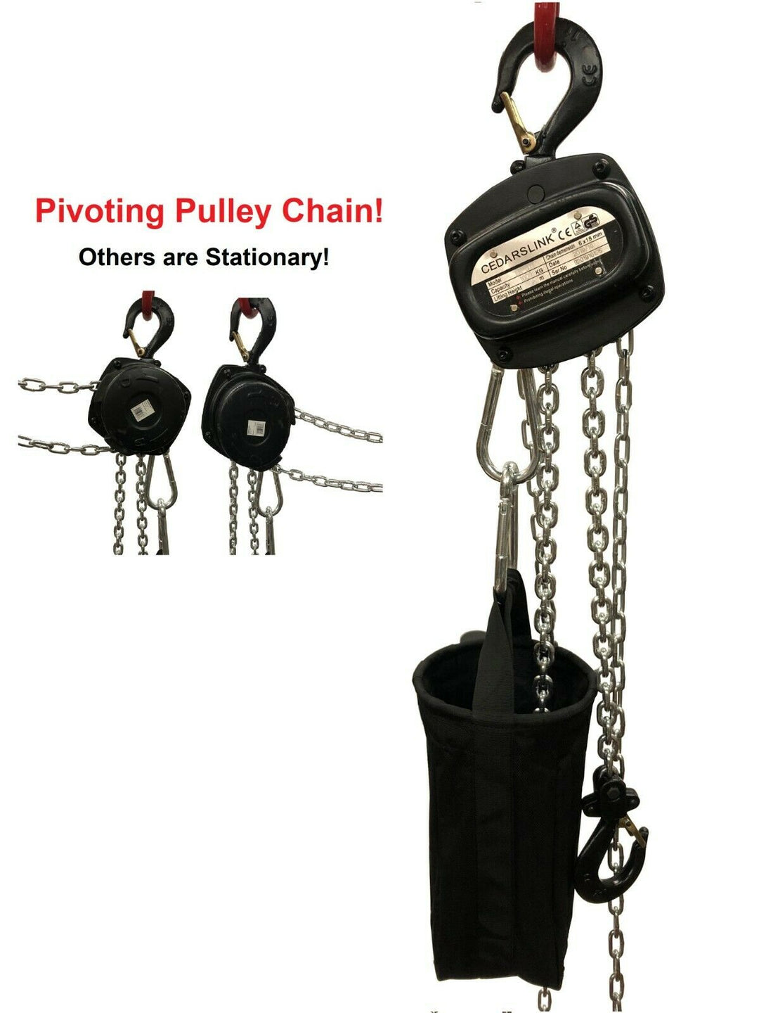 1 Ton Pivoting Hand Chain Block Manual Hand Hoist 26' Lift DJ