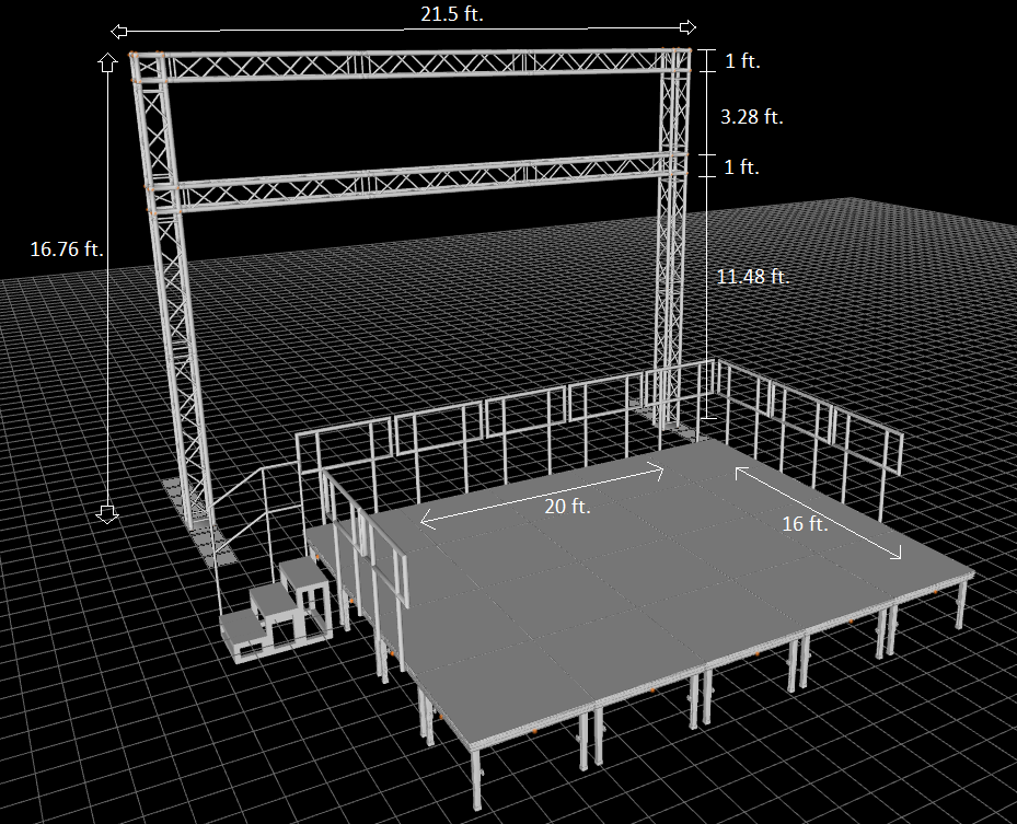Portable 16 X 20FT Risers Stage Kit System 23"-38" Height+21.5 ft Aluminum Truss