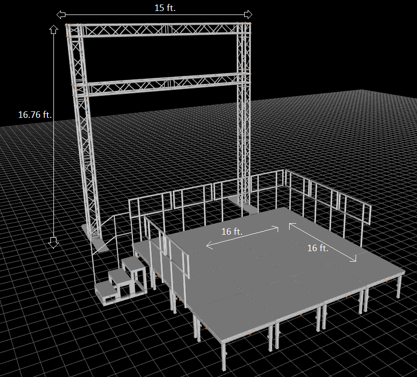 Portable 16 X 16FT Risers Stage Kit System 23"-38" Height + 15 ft Aluminum Truss