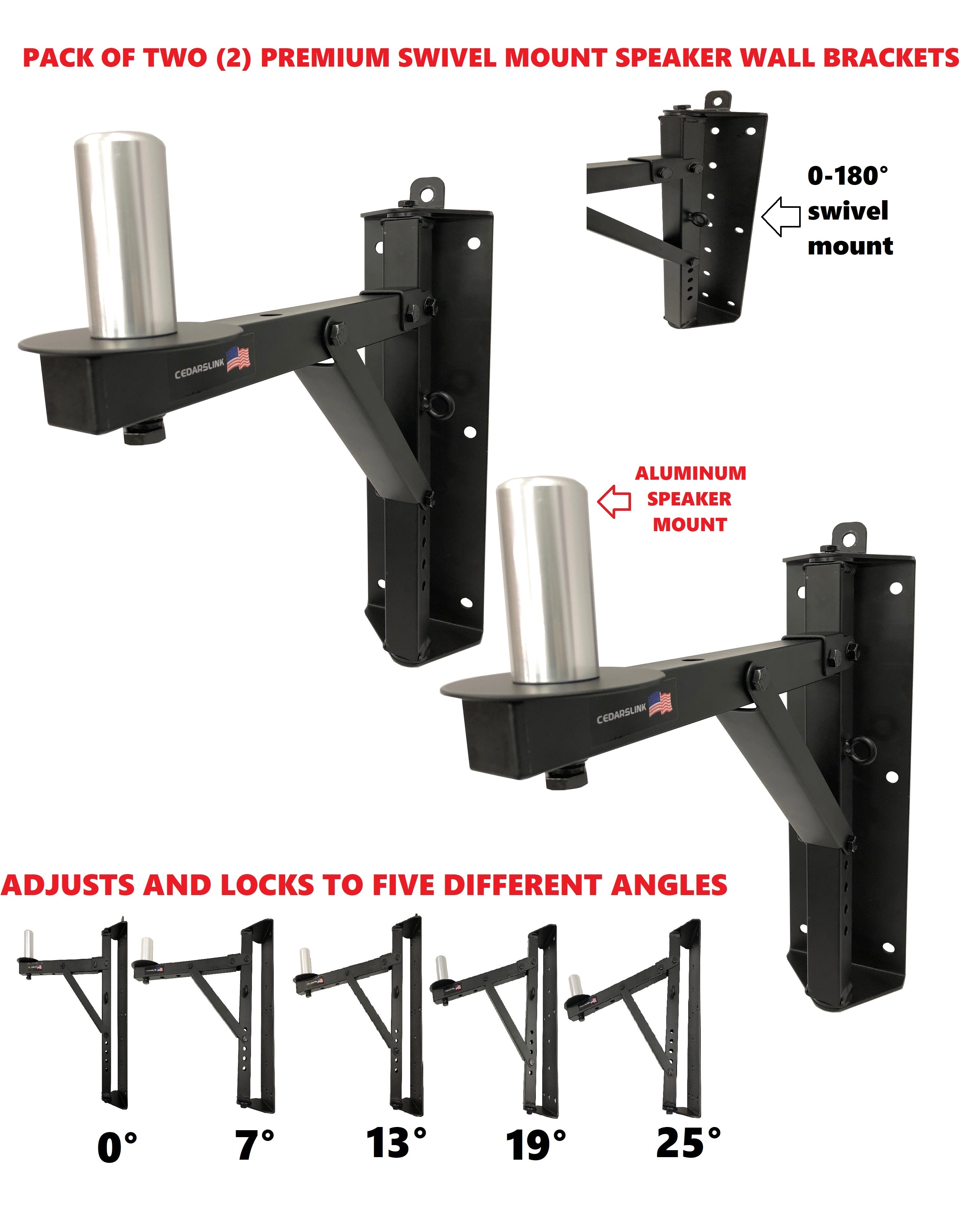 Two (2) LK-RSD Swivel Speaker Wall Mounts For Pro Audio DJ PA Adjustable Angles. Aluminum Peg Mount! Over 200 LB. Capacity!