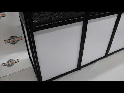 BEAST-A1500 Mega 73" Wide DJ Event Facade White/Black Scrim Booth Two Top Corner Table Tops Largest DJ Facade Booth Available! Lightweight Aluminum
