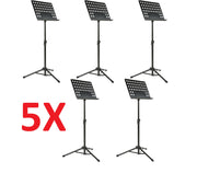 Five (5) Tripod Orchestral Music Stand Perforated Black Heavy Duty Metal Adjustable