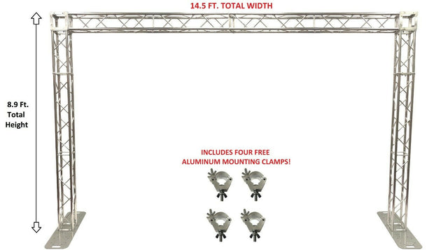 14.5 Ft. Width Square Aluminum Truss Goal Post System For DJ Lights Speakers PA (Bolted Trusses That Assemble FAST + Four FREE O Clamps)!