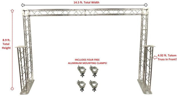 14.5 ft Double Totem Aluminum Truss Goal Post System For DJ Lights Speakers PA (Extra 1.50 Meter Upright Truss Totems Attach To Bases!)