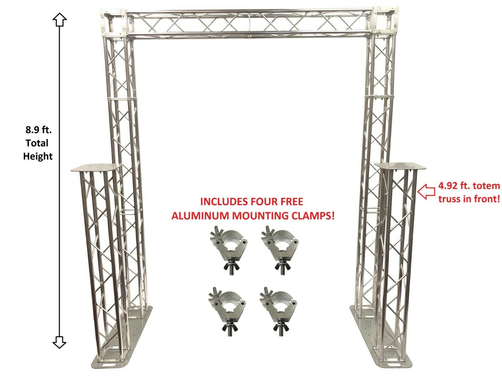 8.9 ft Double Totem Aluminum Truss Goal Post System For DJ Lights Speakers PA Extra 1.50 Meter Upright Truss Totems Attach To Bases!