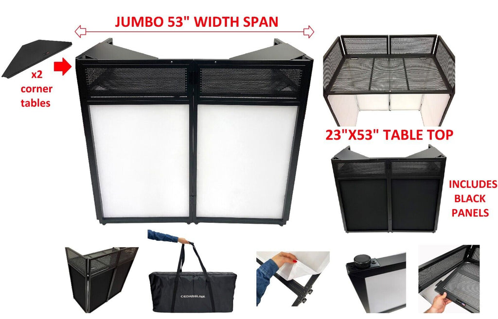 BEAST-A1000 Jumbo 53" Wide DJ Event Facade White/Black Scrim Booth Two Top Corner Table Tops 23"x53" Table! Padded Carrying Case! All Aluminum Build